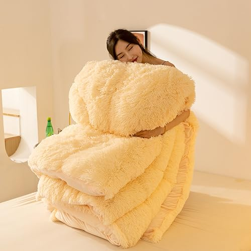 Cutfouwe Dicker Warmer Plüsch Winterdecke Steppdecke 200x230cm 4kg, Flauschige Kaschmir Steppdecken Duvet, Verdicken Sie Lamm Kaschmir Decke Winter Weiche Warme Bettdecke Bettwäsche,Gelb