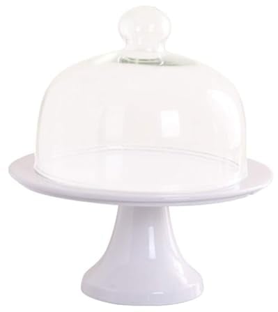 HOUSN 1 set of cake glass bell with ceramic plate glass cheese bell cake plate hood dome cake glass hood cake stand for patisserie food cover,White,10 Zoll