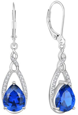 JO WISDOM Women Earrings,925 Sterling Silver Infinity Teardrop Leverback Dangle & Drop Earrings with 3A Cubic Zirconia September Birthstone Sapphire Color for Women Wife Mother Her