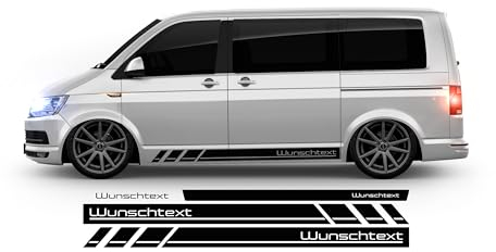 BellaFolia Seitenstreifen Aufkleber passend für VW T6.1, T6, T5, T4, Multivan, Bulli - Seitenaufkleber mit WUNSCHTEXT 10003.01