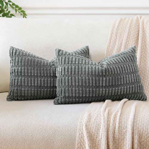 JOTOM 2er Set Kordsamt Weicher Kissenbezüge Moderne Kissenhüllen Dekorative Sofakissen Dekokissen Zierkissenbezug für Wohnzimmer Sofa Schlafzimmer Rauchgrau 40x60 cm