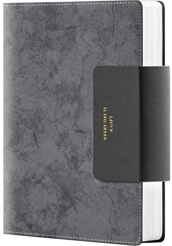 MINICAGIE Linierte Leder-Tagebücher zum Schreiben, B5, großes Tagebuch, Notizbücher mit 100 g/m², elfenbeinfarbenes dickes Papier mit Schnallenverschluss, 18,5 x 26 cm, Grau