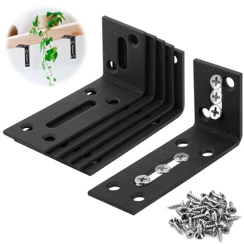 6 Stück Verstellbare Befestigungswinkel mit Langloch, L form Winkelverbinder Schwarz, 90 Grad Metallwinkel, Möbelwinkel,Befestigungswinkel 90 Grad Lang mit Schrauben für Regal Tabelle Stuhl,8x4cm