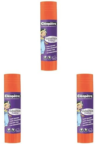CLEOPATRE - CLEOSTICK violet, bâton de colle violette plastique recyclé au format 8gr (Lot de 3)