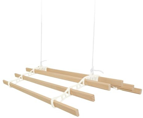 Clothes Airer Ceiling Pulley 6 Lath 1.2m Ivory Maid Traditional Mounted Clothing Dryer Victorian Clothes Horse Laundry Drying Rack Extendable Cast Iron Varnished Pine Kitchen Utility FREE Fixing Kit