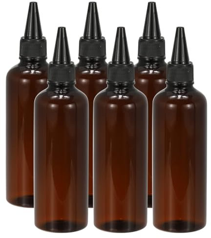 PATIKIL Plastic Applicator Bottle, 6 Pcs 3.4oz(100ml) Leak Proof Refillable Empty Dispenser Container Squeeze Bottle with Twist Top Cap for Hair Ink Liquid Sauces, Brown