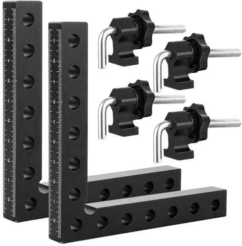 LOLYSIC 2 Pcs 90 Degree Right Angle Positioning Square Clamps, 14 x 14 cm Aluminum Alloy Corner Clamps Woodworking Clamp Tool for Picture Frame Cabinet Drawers Box, Black