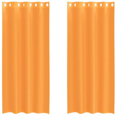 vidaXL Voile-Vorhänge mit Ösen, 2 Stück, Orange, 140 x 225 cm, Netzvorhang, transparenter Vorhang, Voile für Fenster, Fensterbehandlung