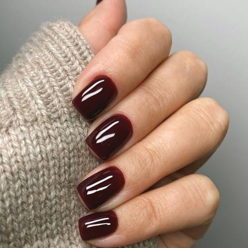 Ceboic 24 Stück French Press on Nails Kurz Eckig, Weinrot Einfarbig Nägel zum Aufkleben Full Cover Glänzend Kunstnägel Fake Nails, Natürliche Acryl Künstliche Fingernägel für Frauen & Mädchen