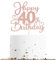 Sotpot 1 Pack 40th Birthday Cake Topper Double-sided Rose Gold Glitter Cake Pick Cake Decoration for Happy 40th Birthday Anniversary Party Decorations