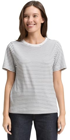 Tom Tailor Damen 1048083 Basic T-Shirt Mit Herz-Print, 31539 - Offwhite Navy Thin Stripe, XL EU