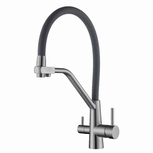 XJTNLB Grifo 3 Vias Osmosis Extraible Gris Grifo Cocina Osmosis 3 Vias Flexible 2 Modo Acero Inoxidable