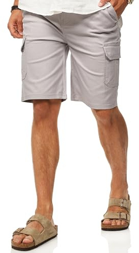 Soulstar Herren Kurze Hose Cargoshorts mit Gummibund & Gürtelschlaufen - Sommershorts Bermuda für Männer - Elastische Chinoshorts im Regular-Fit S2_HAMM-Grey-M