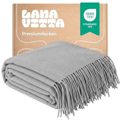 Lanavitta – Wolldecke „Oven“ – Tagesdecke & Bettüberwurf – 100 % Neuseeland-Wolle, Warmer Sofa-Plaid – Grau – 140x200 cm
