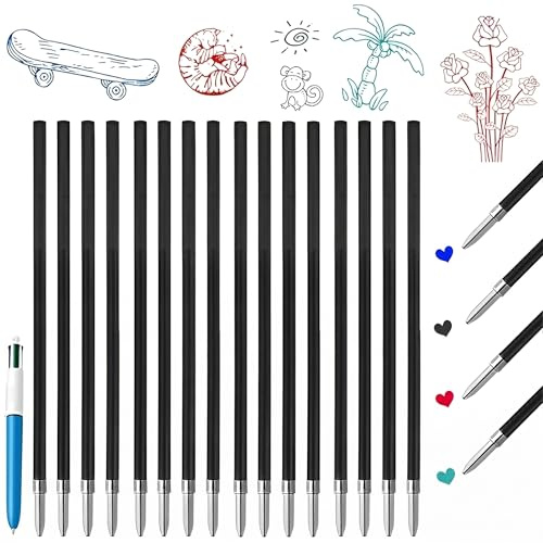XITSDGOB 4 Couleurs -16 Pièces- pour recharge stylo 4 couleurs bic - Pointe Moyenne (1,0 mm)
