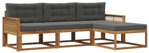 vidaXL Outdoor-Sofagarnitur mit Kissen 4 pcs Natur und Anthrazit, Moderne Garten-Sofagarnitur, wetterfest, Bequeme Loungemöbel, stylische Sitzmöglichkeiten für den Hof