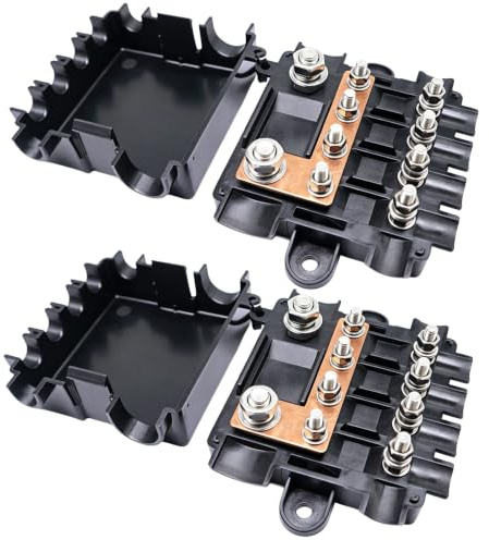 2 portafusibles para 1 Mega + 4 fusibles Midi, carcasa de poliamida con cubierta, fusible de distribución de corriente, soporte de fusibles para circuitos altos y medios, coche, barco, suv, camión
