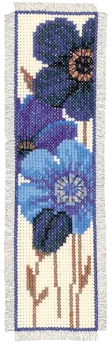 Vervaco Bookmark Blue Flowers 2 Counted Cross Stitch Kit, Multi-Colour