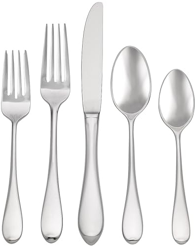Gorham Silverware Set, Studio 45-Piece Flatware Set, Service For 8, Teardrop Handles, 18/10 Stainless Steel, Dishwasher Safe And Tarnish Resistant, Knives Spoons And Forks (Silver, 45 Piece)