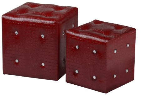 Premier Housewares Crocodile Leather Effect Stools with Diamante Details, Red