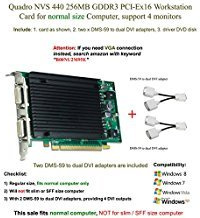 Quadro NVS 440 256MB GDDR3 PCI-Ex16, soporte 4 monitores, conexión DVI