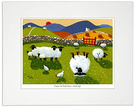'Time To Put Ewe-r Feet Up' Mounted Print by Thomas Joseph - Sheep Art by Thomas Joseph