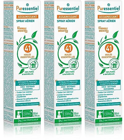 Puressentiel - lot de 3 sprays Aérien Assainissant aux 41 Huiles Essentielles - Efficacité prouvée contre les virus, germes et bactéries - Lot de 3x200ml