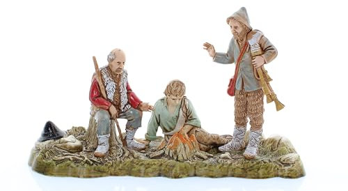 Moranduzzo Männer am Feuer für Krippe 10 cm Maßstab 1:20 - Unzerstörbare Krippenfiguren - Stil 700', Handbemalt, Offizielles Produkt, Hergestellt in Italien, Bildhauer M. Landi