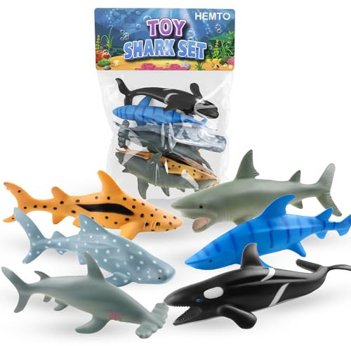 Educational Shark Toys for Bath Time - Realistic Ocean Creatures Playset with Great White Shark, Orca Whale - Perfect for Children, Toddlers - Cake Toppers