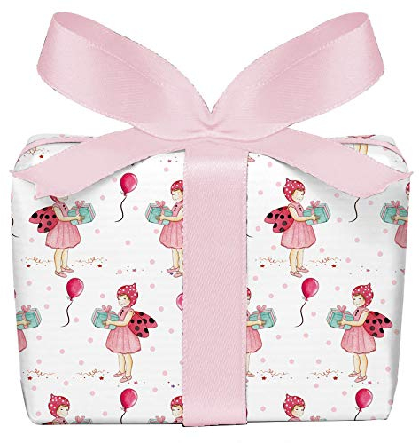 5er Set 5 Geschenkpapier Bögen GLÜCKS KÄFER ROSA WEIß Kinder Kindergeburtstag Baby Geburt Taufe Mädchen, gedruckt auf PEFC zertifiziertem Papier, 50 x 70 cm