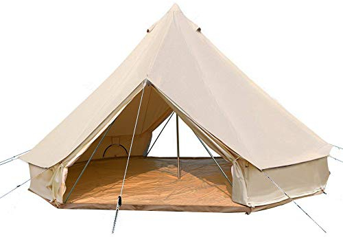Sport Tent 4-Jahreszeiten Camping Zelte Baumwolle Wasserdicht Familienzelt Tipi Indianerzelt Teepee Glockenzelt mit 2 Türen/Doppeltüren, 6 M, Ohne Ofenloch