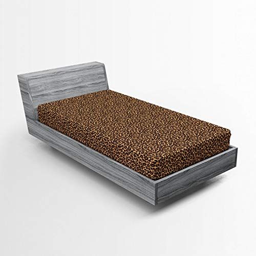 ABAKUHAUS Leopard-Druck Spannbetttuch, Orange Exotische Afrikanische, Soft Dekorativer Stoff Bettwäsche Rund-um Elastischer Gummizug, 90 x 200 cm, Schwarz Orange