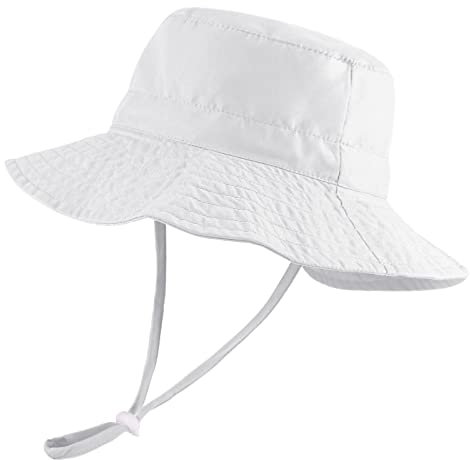 LACOFIA Sombrero de Sol para bebé niño Ajustable Gorro Verano de Pescador para niños ala Ancha para Exteriores/natación/Playa/Piscina Blanco 6-24 Meses
