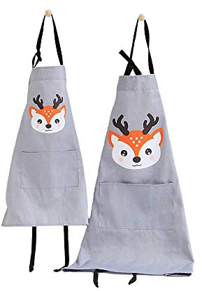 G-Tree-2-Pack Eltern Kind Schürze - niedliche Schürze für das Kochen, Backen, Malerei, Gartenarbeit, Durable Schürze mit Tasche beste Geschenk für Vater, Mutter, Sohn Tochter (Grau)