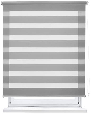 MERCURY TEXTIL Estor Enrollable de Doble Capa, Noche y Día, translúcido y oscurecido (100 x 180 cm, Gris)