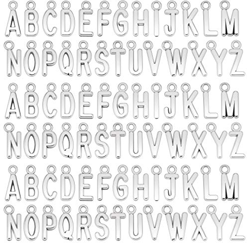 SAVITA 104 Stück ABC Letter Charms Mini Großbuchstaben Alphabet A-Z Zinklegierung Armband Halskette Anhänger für DIY Schmuckherstellung