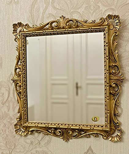 Dekorativer Klassiker Wandspiegel Gold Ornamente Barockspiegel Friseurspiegel Flurspiegel Mirror 36 x 38 cm Prunkspiegel Rokoko Badspiegel Renaissance Opulenter Prachtvoller Nostalgie C533