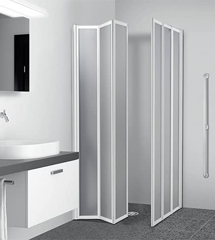 Arredobagno e Cucine Mampara de ducha de 80 x 100 cm, 3 + 3 paneles plegables, placas acrílicas para discapacitados