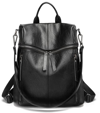 Damen Rucksack PU Leder, Lässig Lederrucksack 2 in 1 Rucksack Schultertasche Diebstahlschutz, Elegant Backpack Leichte Wasserdicht Große Multipockets Mode für Arbeit Schule Reise