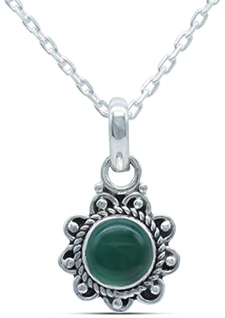 mantraroma echt Silberkette mit grüner Onyx Edelstein Damen Kettenanhänger 925 Sterlingsilber Halskette Geschenk (AK1-160-14-40)