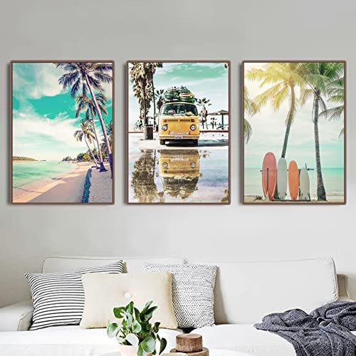 TROYSINC 3er Premium Modern Poster Set, Strand Leinwandbilder, Sommer Landschaft Wandbilder, Stilvolle Ohne Rahmen Kunst Bilder für Wohnzimmer (Stil A,21 x 30 cm)