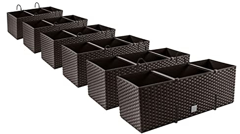 6X Blumenkasten Blumentopf Rattan-Optik mit Halterungen Pflanztopf Balkonkasten Pflanzkästen, Umbra