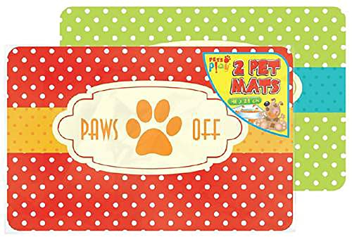 JMS we create smile Set of 2 Plastic Pet Feeding Placemats in Assorted Colour & Design - Food Mat for Dogs,Cats or Pets (Paws Off)