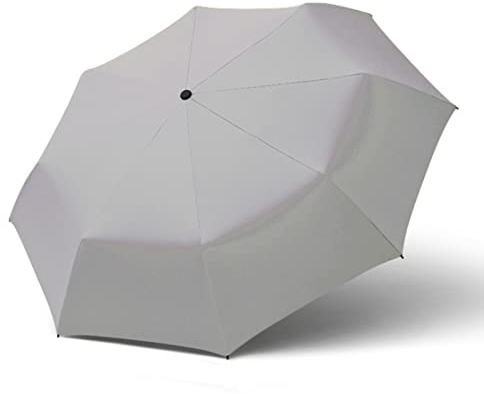 Meichoon Paraguas plegable de viaje hecho a mano mango de madera auto abierto y cerrado, anti UV, sol y lluvia, resistente al viento, sombrilla resistente al agua, 3 plegables, 8 varillas, gris