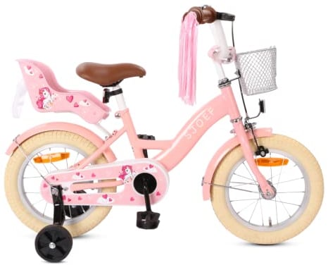 SJOEF Dolly Kinderfahrrad 14 Zoll | Ab 3-5 Jahre | Kinder Fahrrad für Mädchen/Jugend | Kleidergröße von 98 bis 108 cm | inklusive Stützräder - Rosa