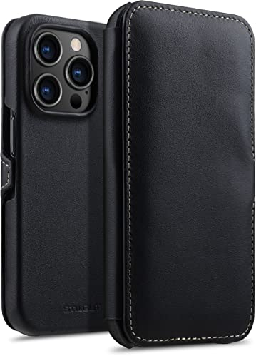StilGut cover a libro compatibile con iPhone 14 Pro (6.1) custodia in pelle con chiusura clip, cover in pelle - Nero nappa
