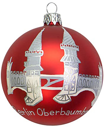 mgc24 Weihnachtskugel Christbaumkugel Baumschmuck Glas handbemalt Ø 8cm - Motiv Berlin Oberbaumbrücke, rot