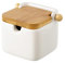 PLUS HOME Azucarero Cocina, Ceramica con Tapa Madera Diseño Modernos.Blanco liso-1 8x8x10cm