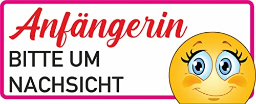 Fahranfänger 2x Anfängerin Bitte um Nachsicht Emoji Aufkleber größe von 19x7cm Auto Sticker wetterfest Fahrschule Heckscheibenaufkleber FA-3