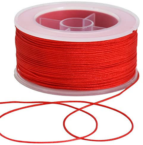 TONIFUL 0.8mm x 70 Yards Red Nylon Cord Satin String for Bracelet Jewelry Making Rattail Macrame Trim Cord Necklace Bulk Beading Thread Kumihimo Chinese Knot Craft